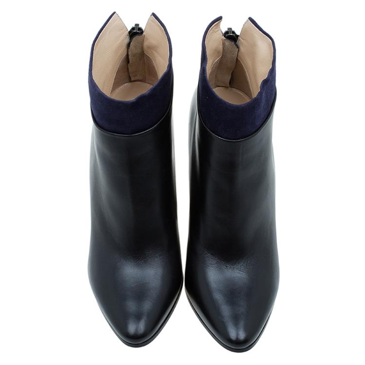 Pre Owned Jimmy Choo Black Leather and Blue Suede Legion Ankle Boots Size 36