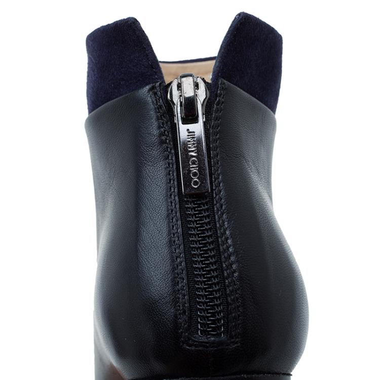 Pre Owned Jimmy Choo Black Leather and Blue Suede Legion Ankle Boots Size 36