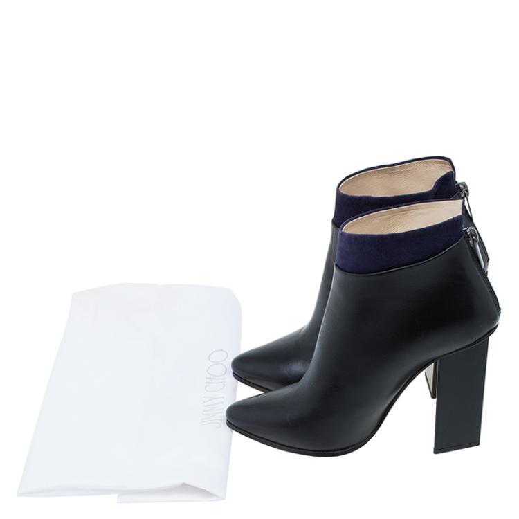 Pre Owned Jimmy Choo Black Leather and Blue Suede Legion Ankle Boots Size 36