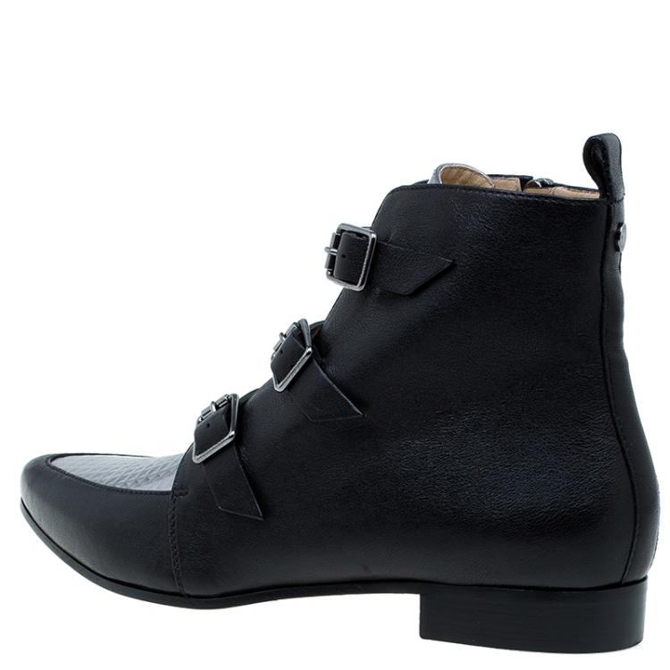 Pre Owned Jimmy Choo Black and Silver Leather Marlin Ankle Boots Size 41 