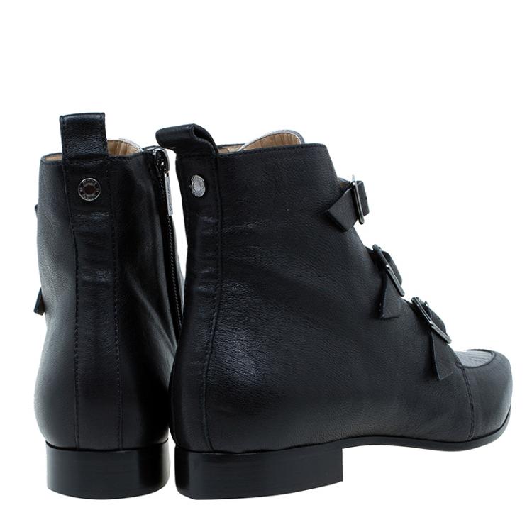 Pre Owned Jimmy Choo Black and Silver Leather Marlin Ankle Boots Size 41 