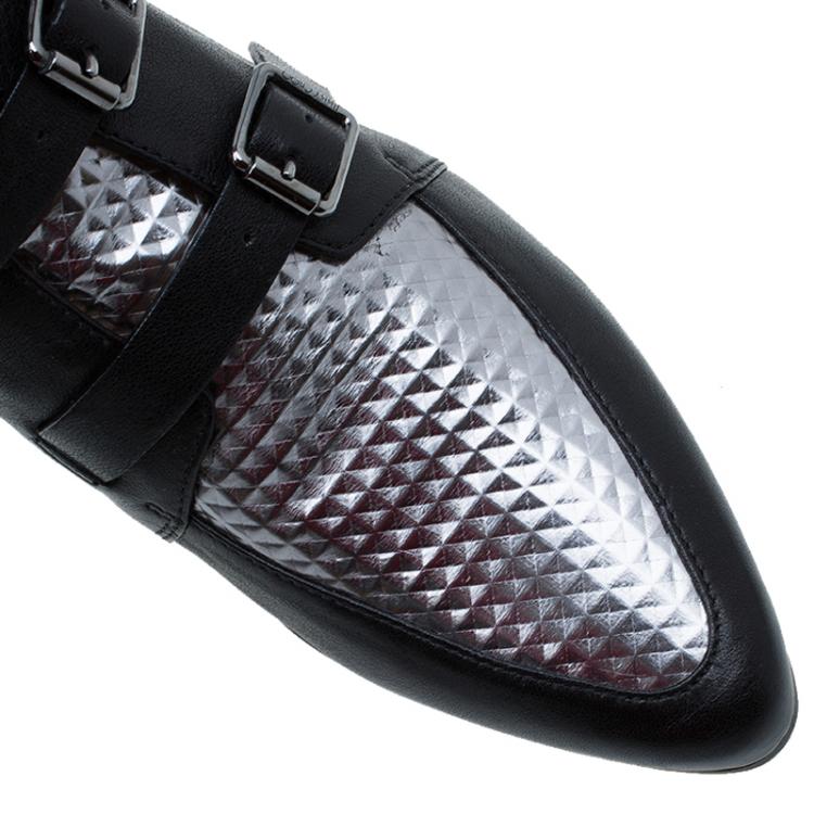 Pre Owned Jimmy Choo Black and Silver Leather Marlin Ankle Boots Size 41 