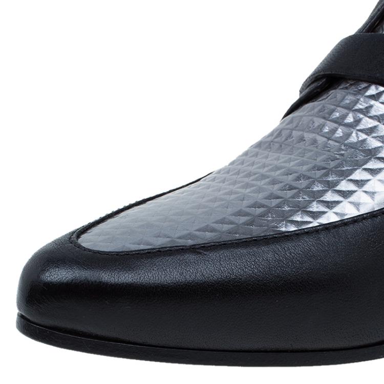 Pre Owned Jimmy Choo Black and Silver Leather Marlin Ankle Boots Size 41 
