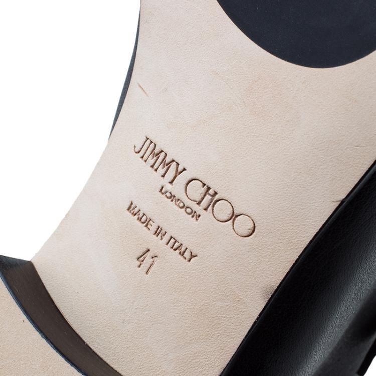 Pre Owned Jimmy Choo Black and Silver Leather Marlin Ankle Boots Size 41 