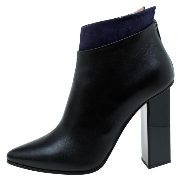 Pre Owned Jimmy Choo Black Leather and Blue Suede Legion Ankle Boots Size 41