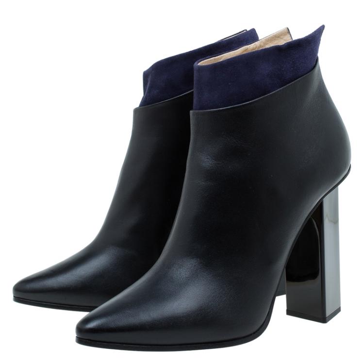 Pre Owned Jimmy Choo Black Leather and Blue Suede Legion Ankle Boots Size 41