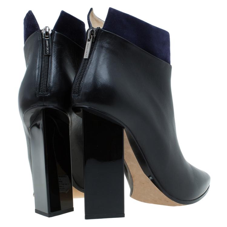 Pre Owned Jimmy Choo Black Leather and Blue Suede Legion Ankle Boots Size 41