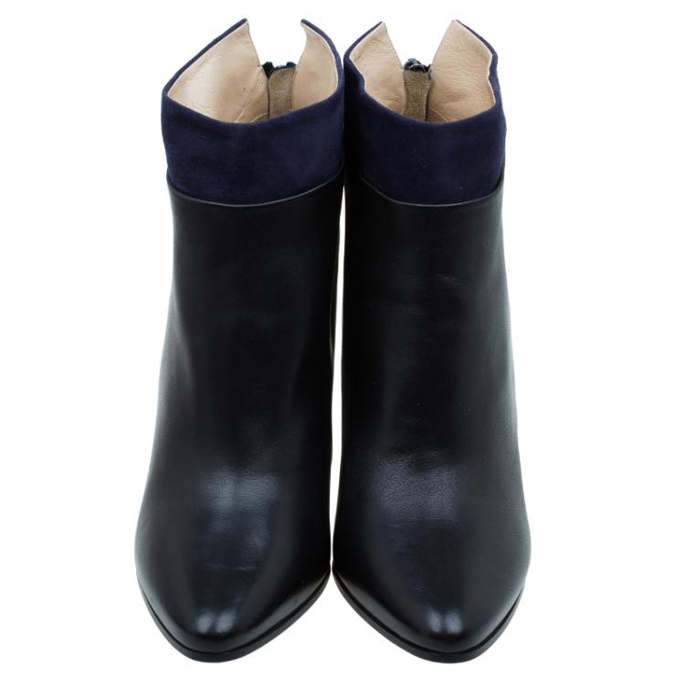 Pre Owned Jimmy Choo Black Leather and Blue Suede Legion Ankle Boots Size 41