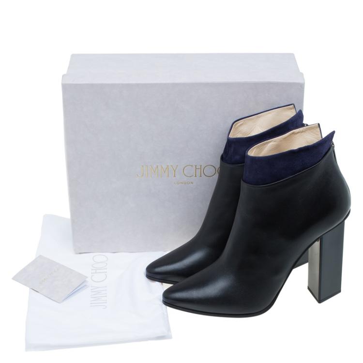 Pre Owned Jimmy Choo Black Leather and Blue Suede Legion Ankle Boots Size 41