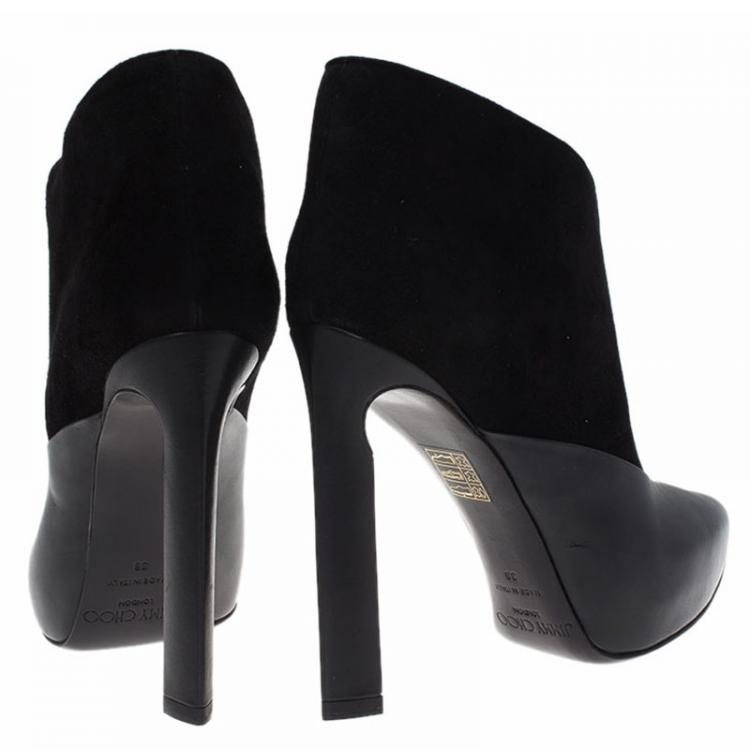 Pre Owned Jimmy Choo Black Leather and Suede Diad Ankle Boots Size 38