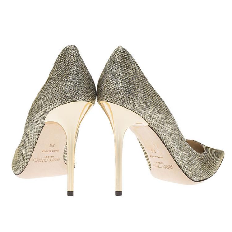 Pre Owned Jimmy Choo Gold Lamé Abel Pointed Toe Pumps Size 39