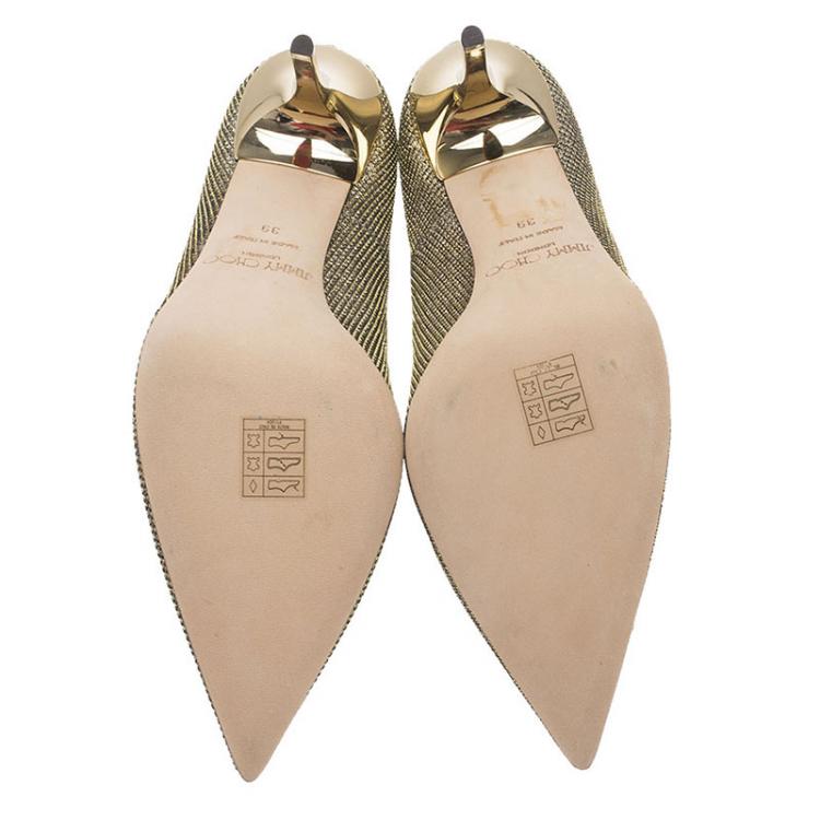 Pre Owned Jimmy Choo Gold Lamé Abel Pointed Toe Pumps Size 39