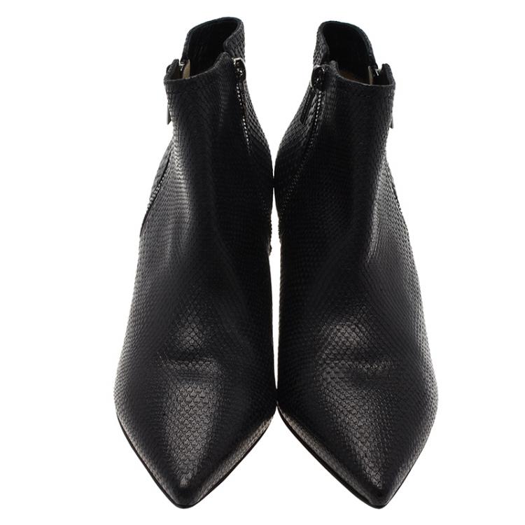 Pre Owned Jimmy Choo Black Python Embossed Leather Lowry Ankle Boots Size 38.5