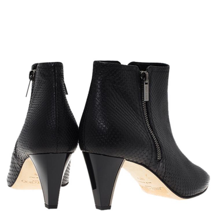 Pre Owned Jimmy Choo Black Python Embossed Leather Lowry Ankle Boots Size 38.5