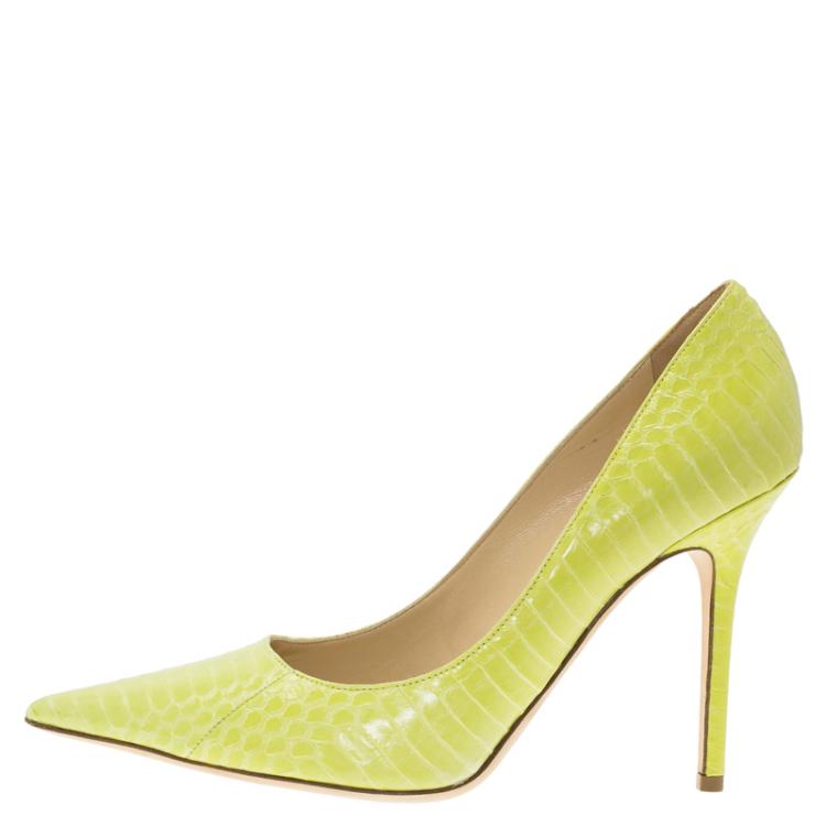 Pre Owned Jimmy Choo Neon Yellow Python Anouk Pumps Size 39