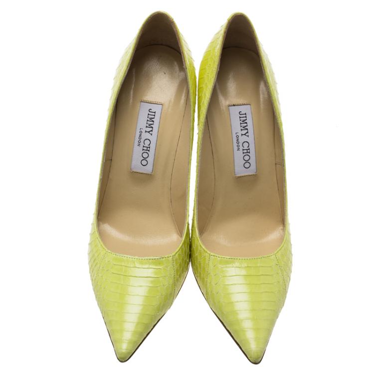 Pre Owned Jimmy Choo Neon Yellow Python Anouk Pumps Size 39