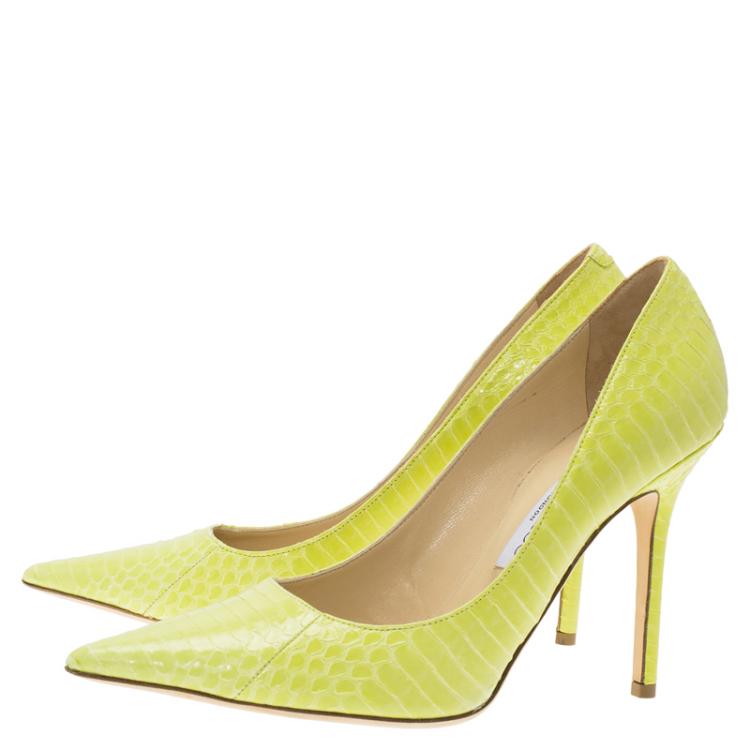 Pre Owned Jimmy Choo Neon Yellow Python Anouk Pumps Size 39
