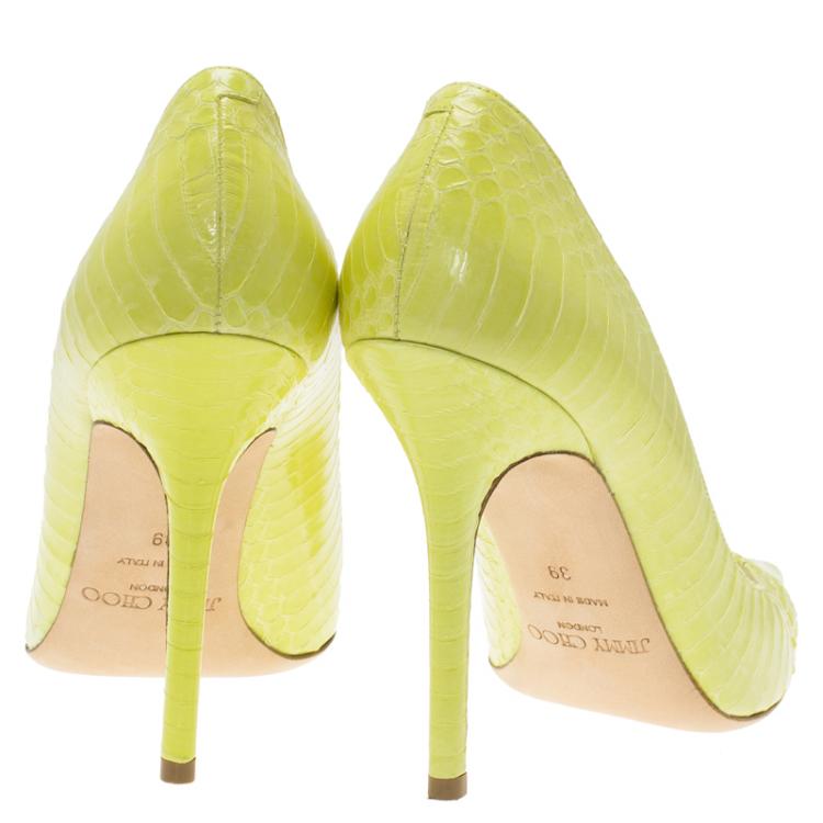 Pre Owned Jimmy Choo Neon Yellow Python Anouk Pumps Size 39