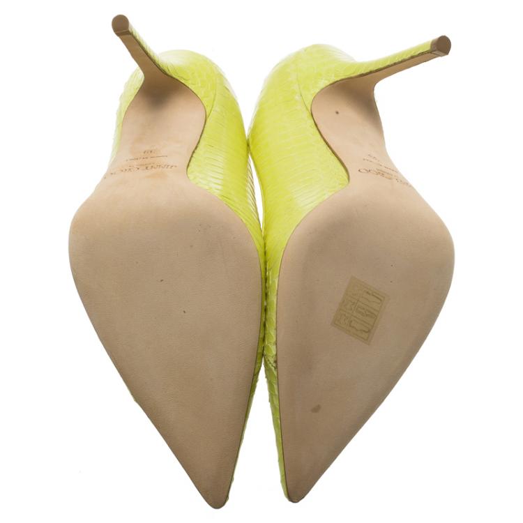 Pre Owned Jimmy Choo Neon Yellow Python Anouk Pumps Size 39