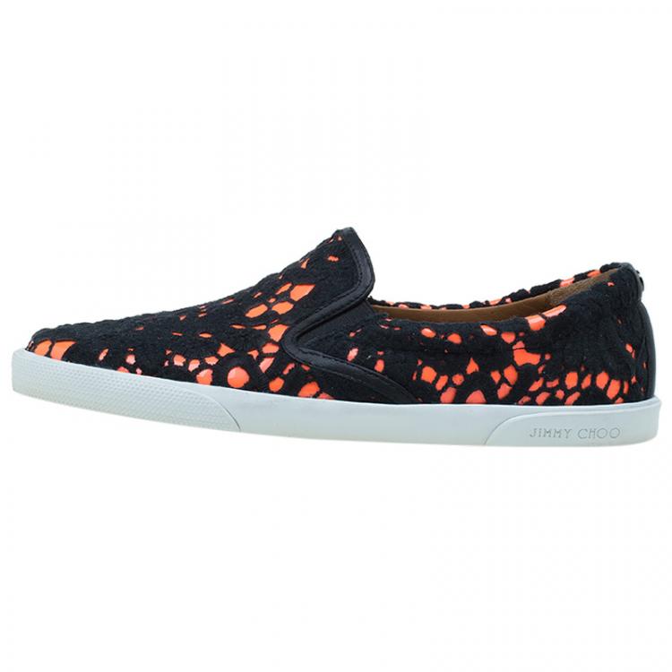Pre Owned Jimmy Choo Black and Orange Demi Lace Slippers Size 39