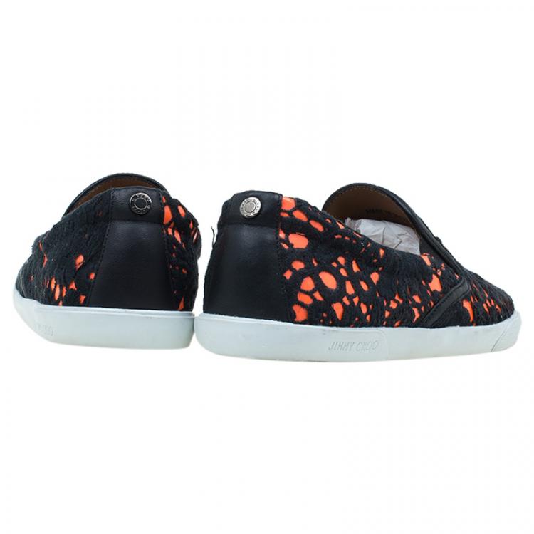 Pre Owned Jimmy Choo Black and Orange Demi Lace Slippers Size 39