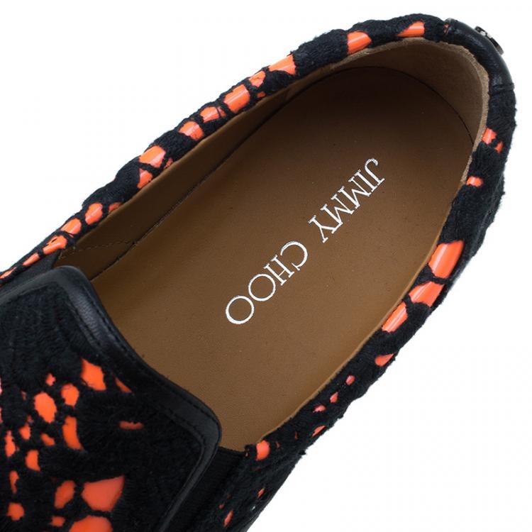 Pre Owned Jimmy Choo Black and Orange Demi Lace Slippers Size 39