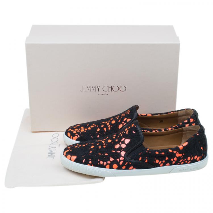 Pre Owned Jimmy Choo Black and Orange Demi Lace Slippers Size 39