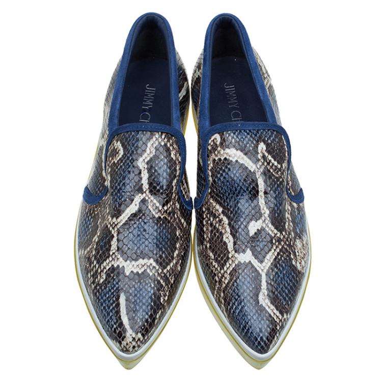 Pre Owned Jimmy Choo Blue Snakeskin Embossed Brooklyn Slip On Sneakers Size 41