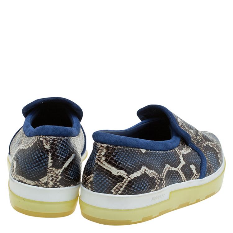 Pre Owned Jimmy Choo Blue Snakeskin Embossed Brooklyn Slip On Sneakers Size 41