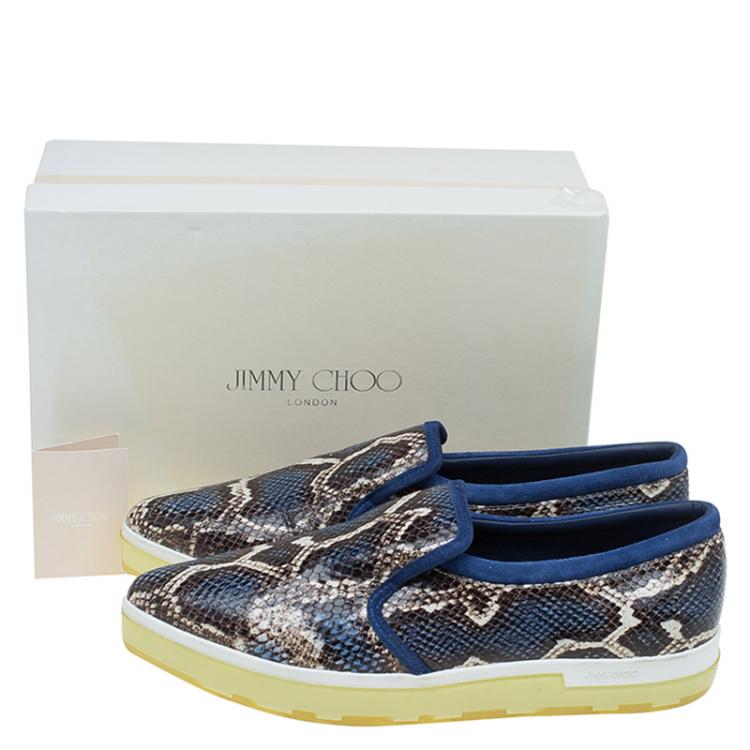 Pre Owned Jimmy Choo Blue Snakeskin Embossed Brooklyn Slip On Sneakers Size 41