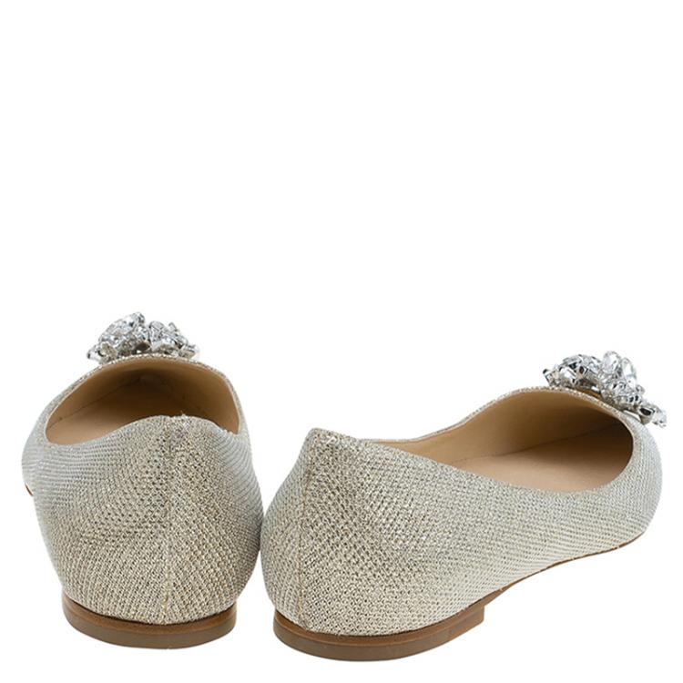 Pre Owned Jimmy Choo Gold Lamé Crystal Embellished Gayne Ballet Flats Size 38.5