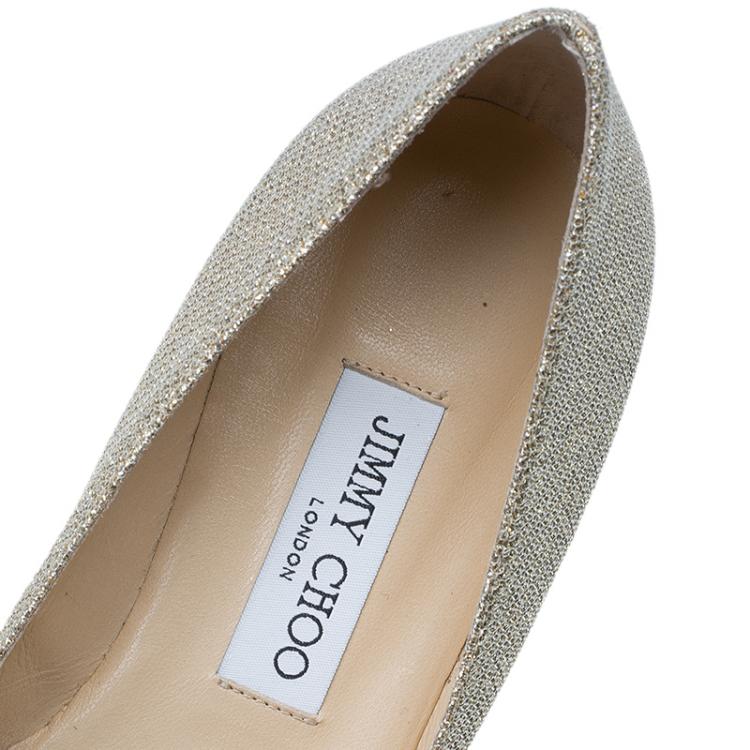 Pre Owned Jimmy Choo Gold Lamé Crystal Embellished Gayne Ballet Flats Size 38.5