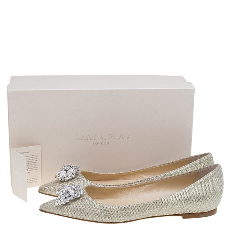 Pre Owned Jimmy Choo Gold Lamé Crystal Embellished Gayne Ballet Flats Size 38.5