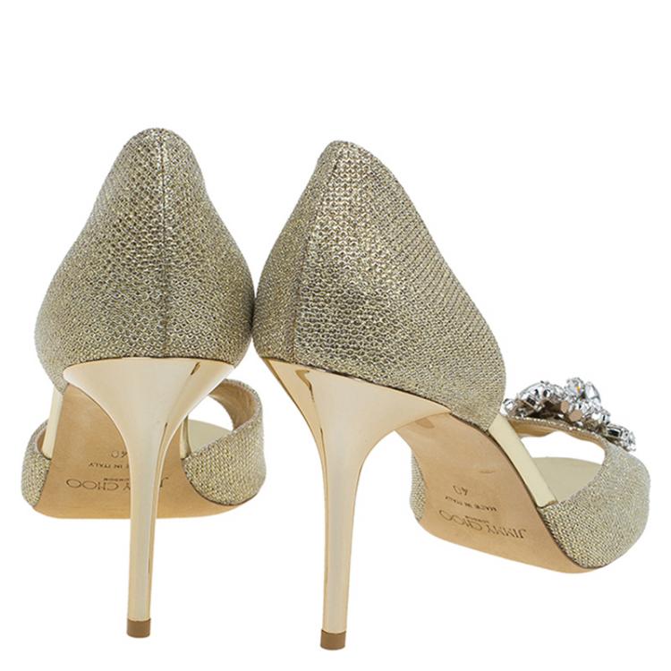 Pre Owned Jimmy Choo Gold Lamé Crystal Embellished Hydra D'Orsay Pumps Size 40