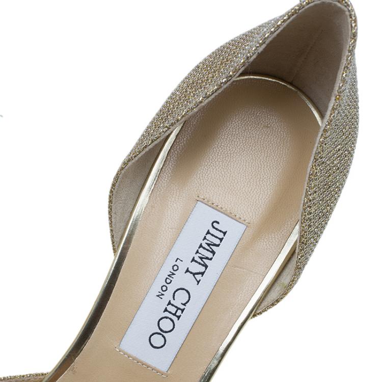 Pre Owned Jimmy Choo Gold Lamé Crystal Embellished Hydra D'Orsay Pumps Size 40