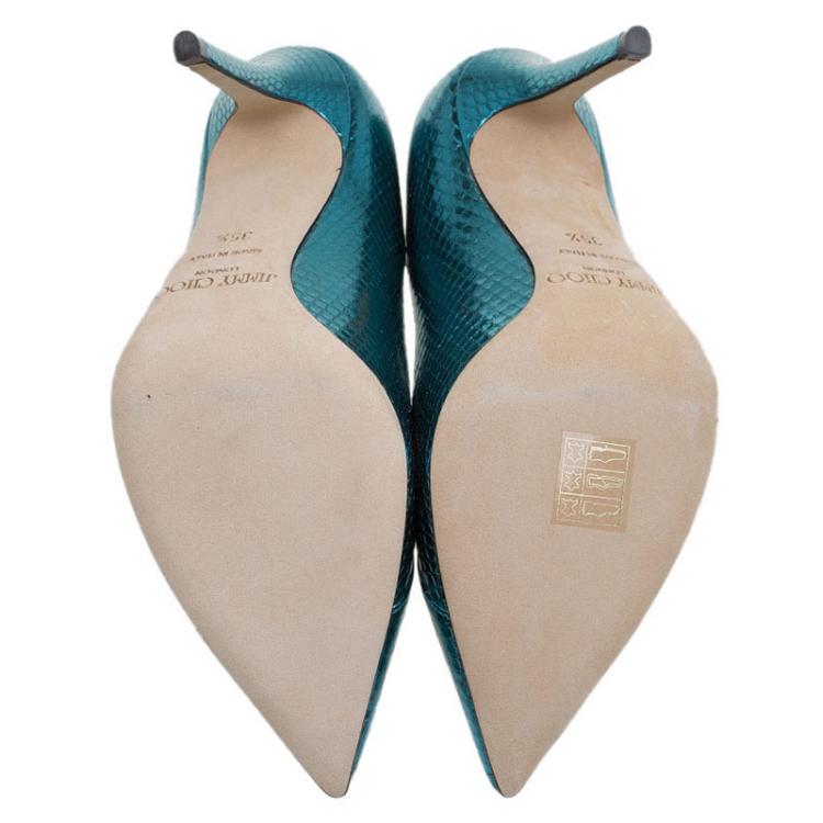 Pre Owned Jimmy Choo Blue Metallic Watersnake Avril Pumps Size 35.5