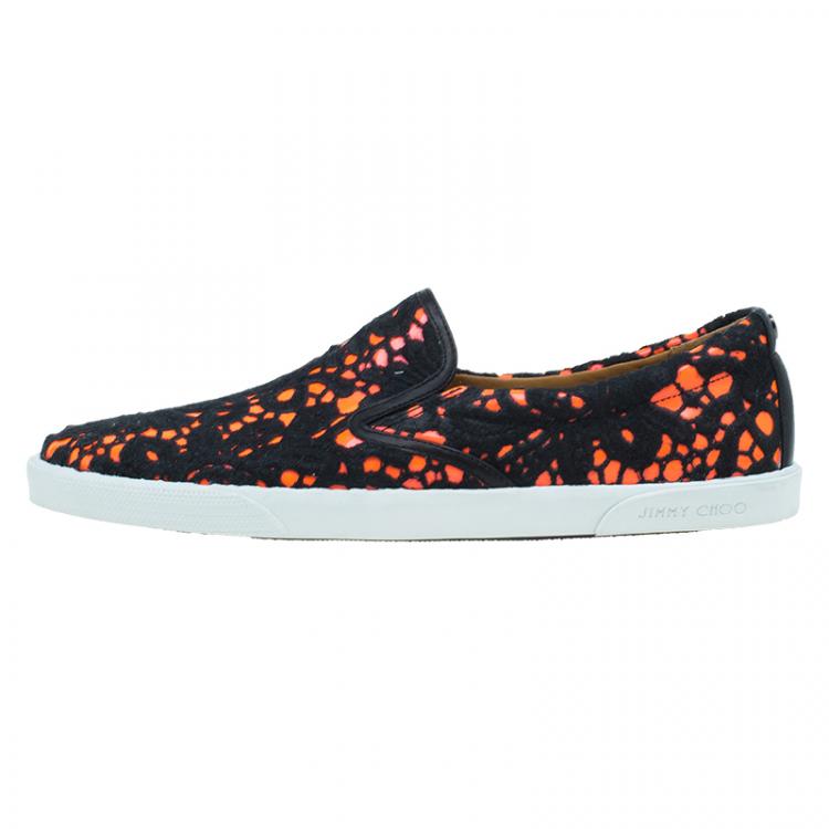 Pre Owned Jimmy Choo Neon Orange Lace Demi Slip-On Size 40