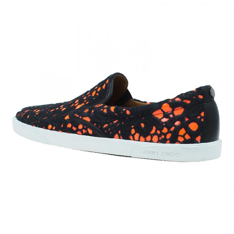 Pre Owned Jimmy Choo Neon Orange Lace Demi Slip-On Size 40