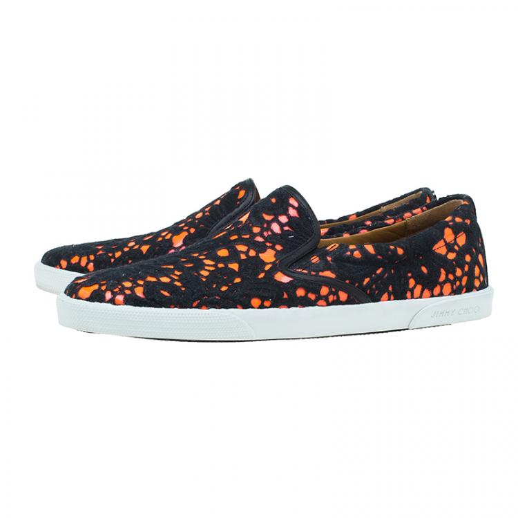 Pre Owned Jimmy Choo Neon Orange Lace Demi Slip-On Size 40