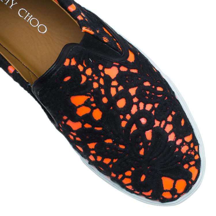 Pre Owned Jimmy Choo Neon Orange Lace Demi Slip-On Size 40