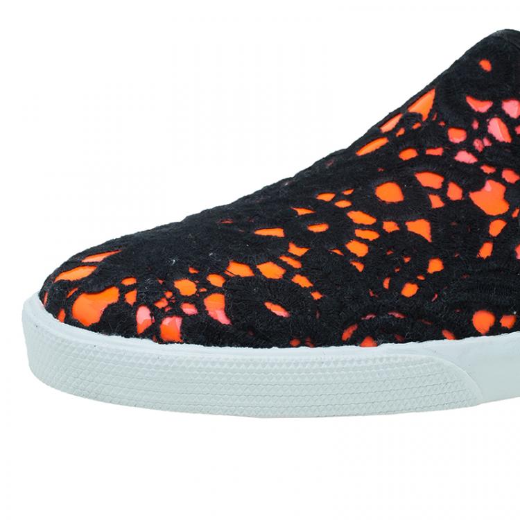 Pre Owned Jimmy Choo Neon Orange Lace Demi Slip-On Size 40