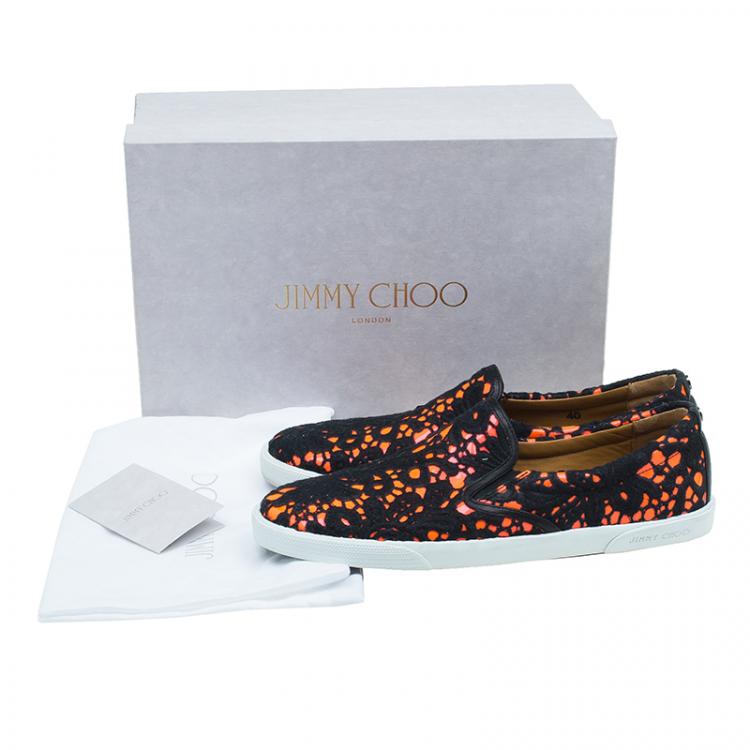 Pre Owned Jimmy Choo Neon Orange Lace Demi Slip-On Size 40