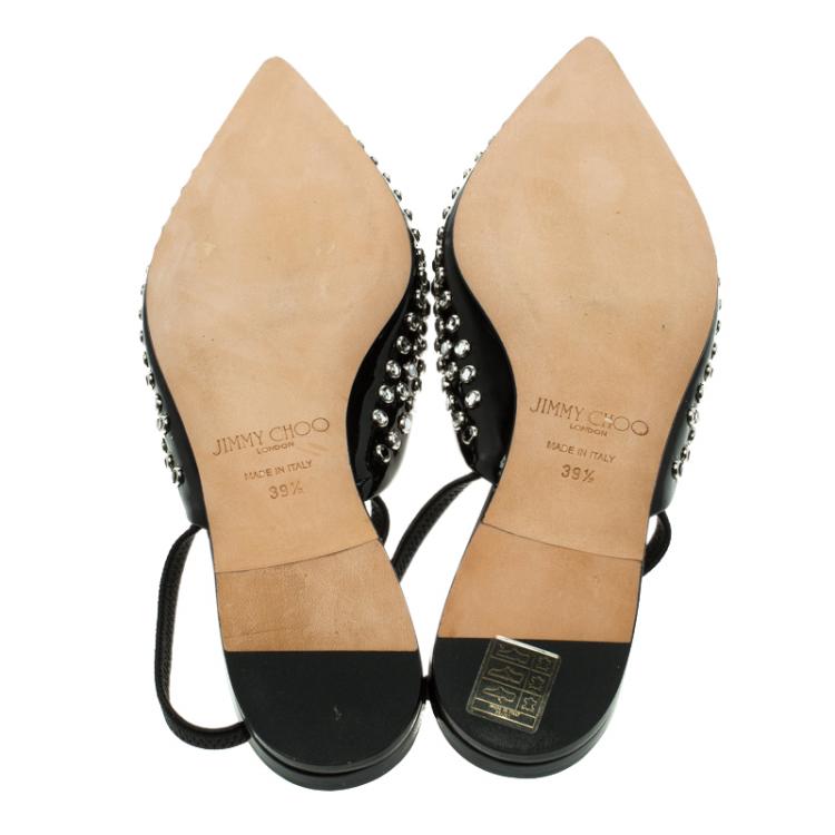 Pre Owned Jimmy Choo Black Embellished Leather Genoa Pointed Toe Slingback Flat Sandals Size 39.5