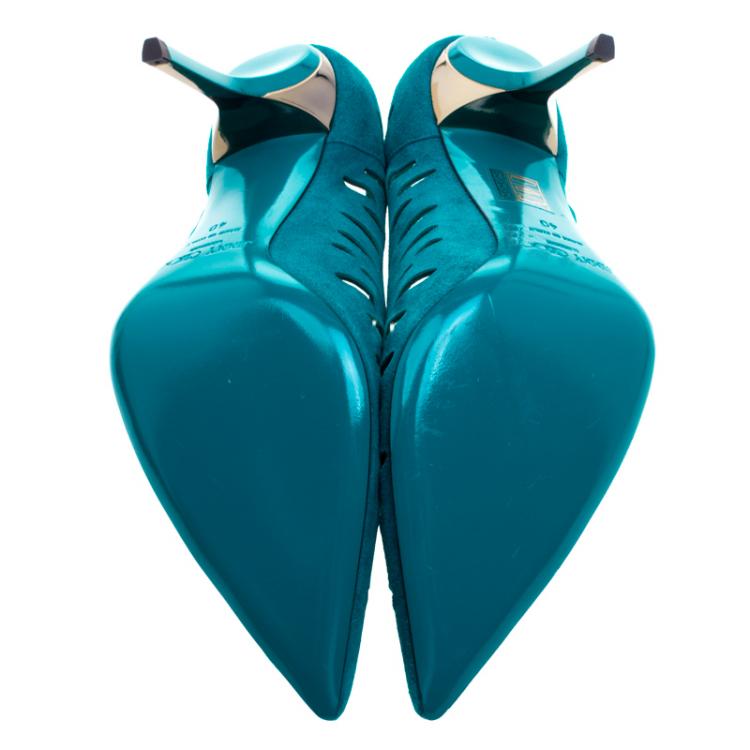 Pre Owned Jimmy Choo Teal Cutout  Suede Talka Pumps Size 40