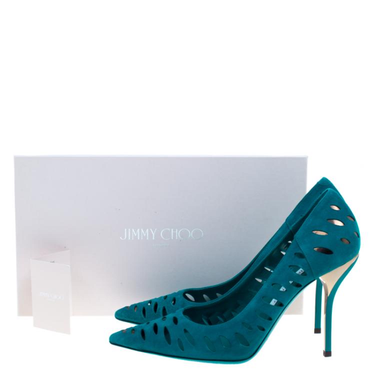 Pre Owned Jimmy Choo Teal Cutout  Suede Talka Pumps Size 40