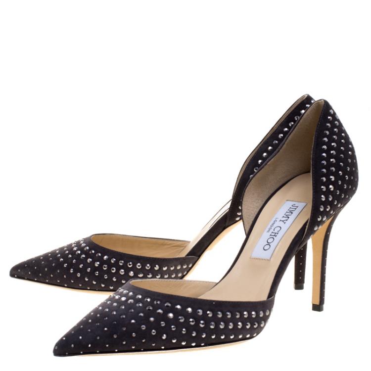 Pre Owned Jimmy Choo Grey Studded Suede Addison D'orsay Pumps Size 40