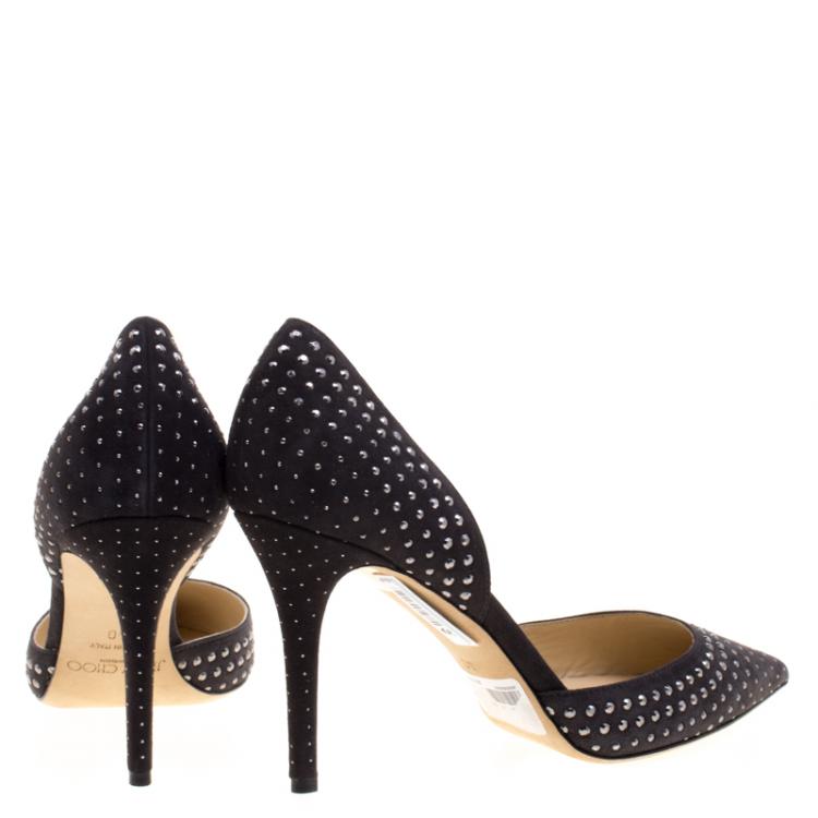 Pre Owned Jimmy Choo Grey Studded Suede Addison D'orsay Pumps Size 40