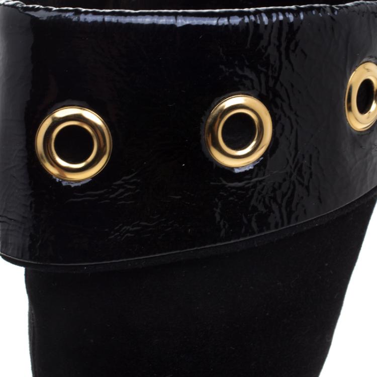 Pre Owned Jimmy Choo Black Suede Jinx Cuffed Eyelet  Ankle Boots Size 38.5 