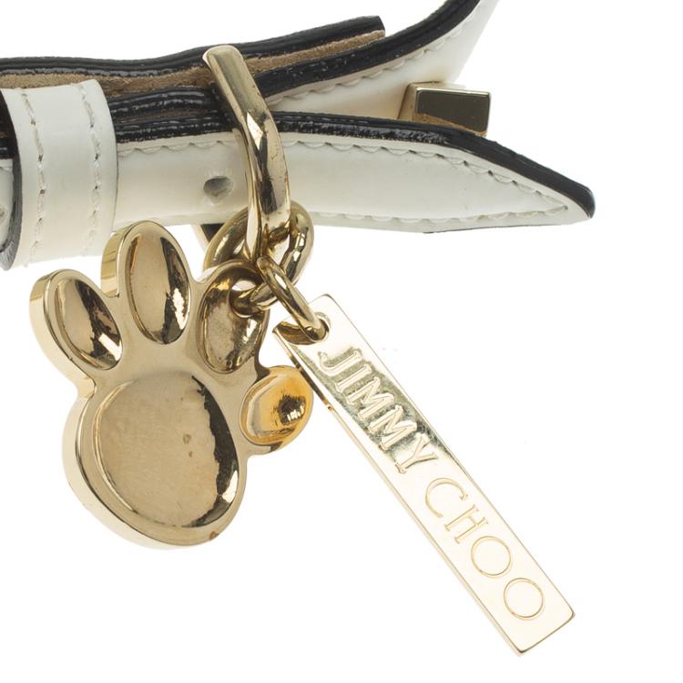 Pre Owned Jimmy Choo White Coated Canvas Otis Studded Dog Collar