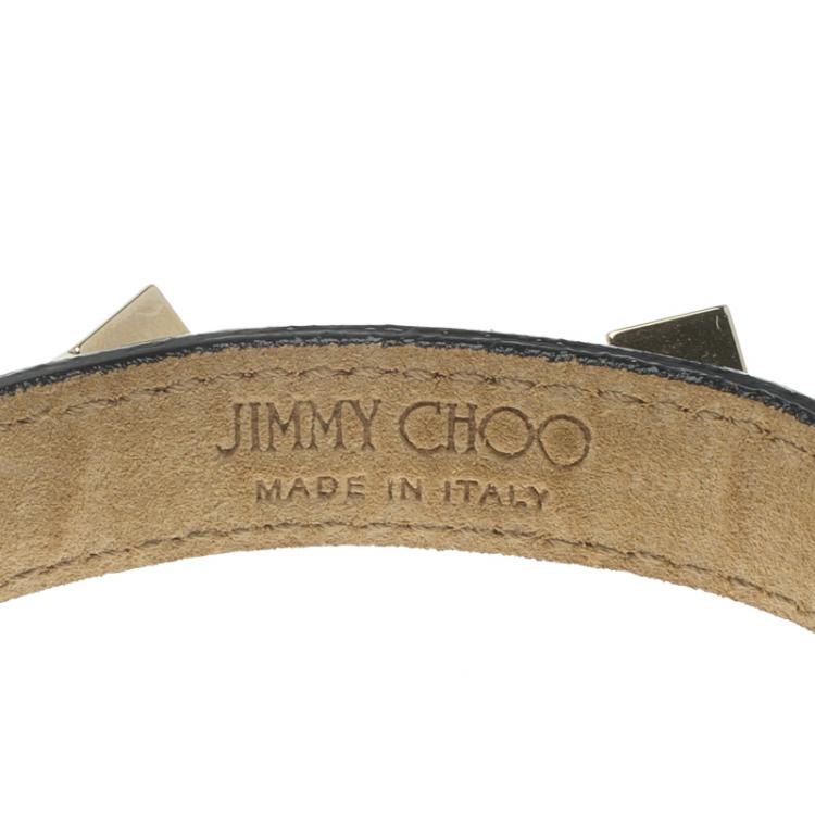 Pre Owned Jimmy Choo White Coated Canvas Otis Studded Dog Collar